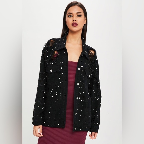 Missguided Jackets & Blazers - Missguided Carli Bybel Distressed Black Jean Jacket